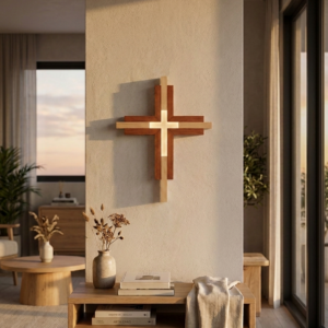 Fiat lux crux – nástěnný dřevěný kříž s LED podsvícením